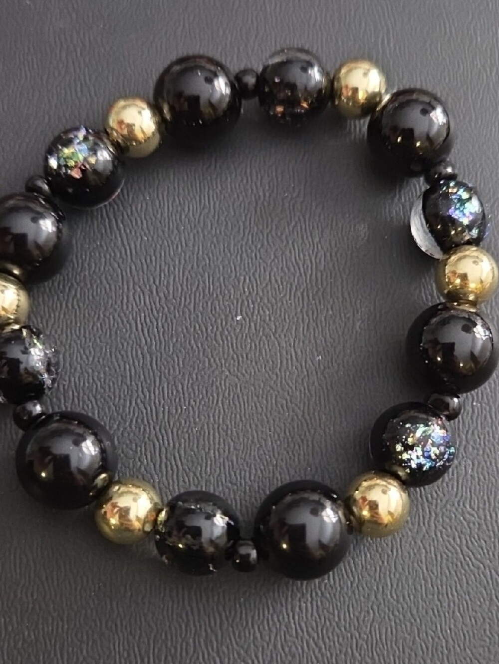 Black and Gold Beaded Stretch Bracelet